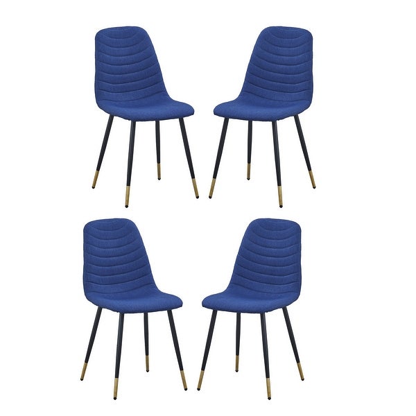 Gem 17 Inch Modern Metal Dining Chairs， Velvet Tufted， Set of 4， Blue