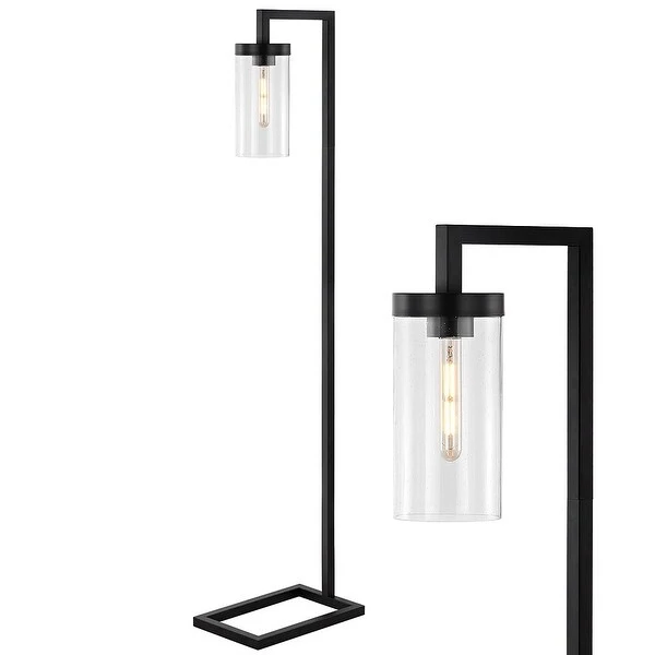 63 in. Modern Bronze Floor Lamp with Clear Seeded Glass Shade and 8W LED Bulb Included - 63