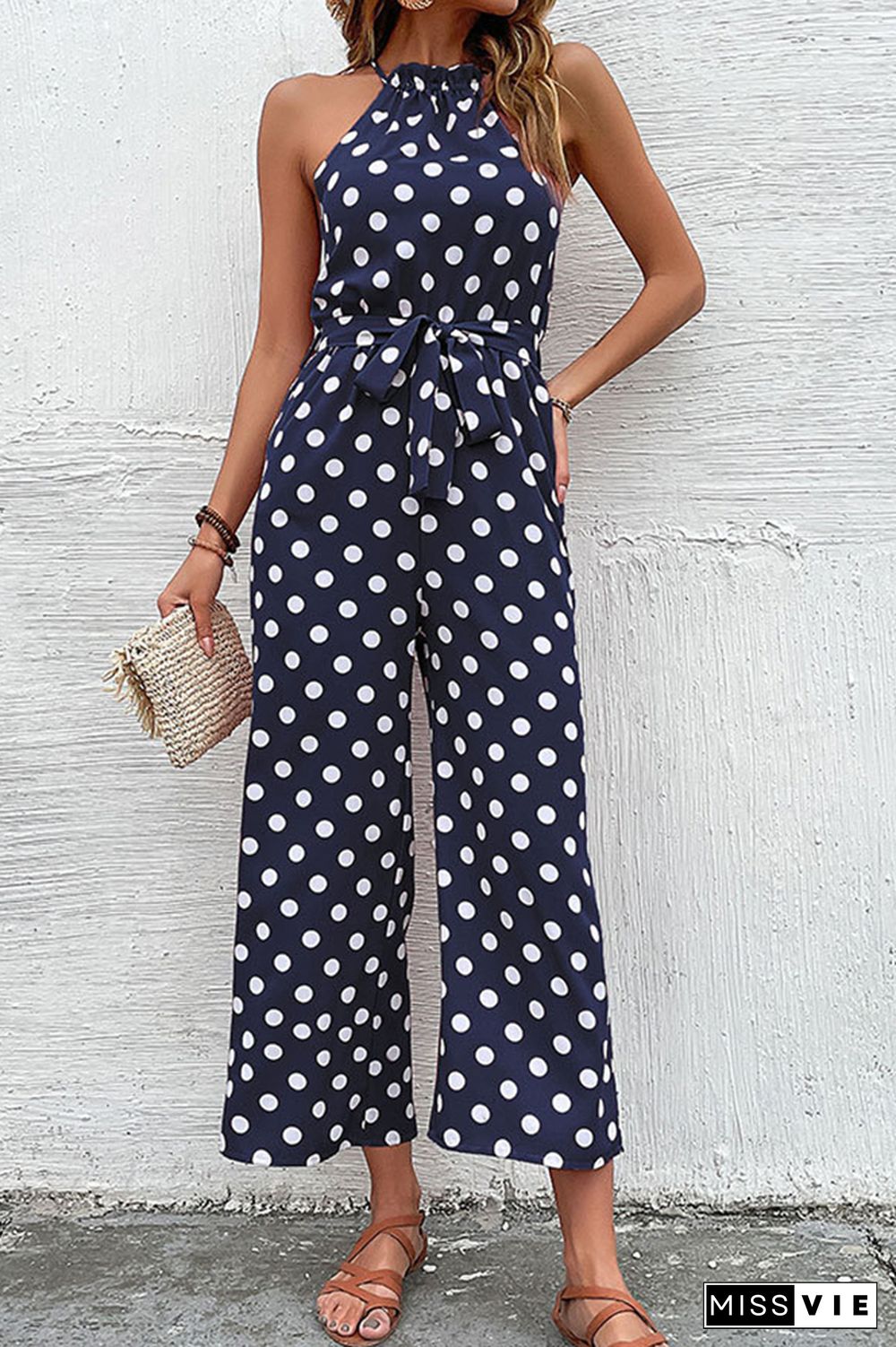 Polka Dot Long Pants Loose Jumpsuit Wholesale