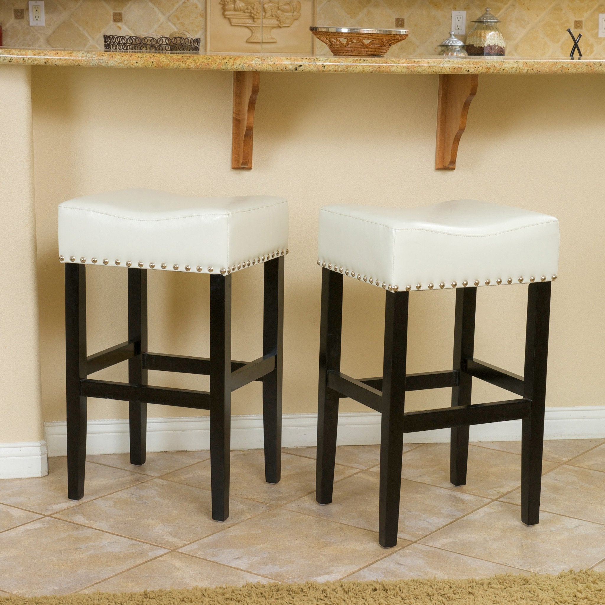 Chantal Backless Leather Counter and Bar Stool, Set of 2