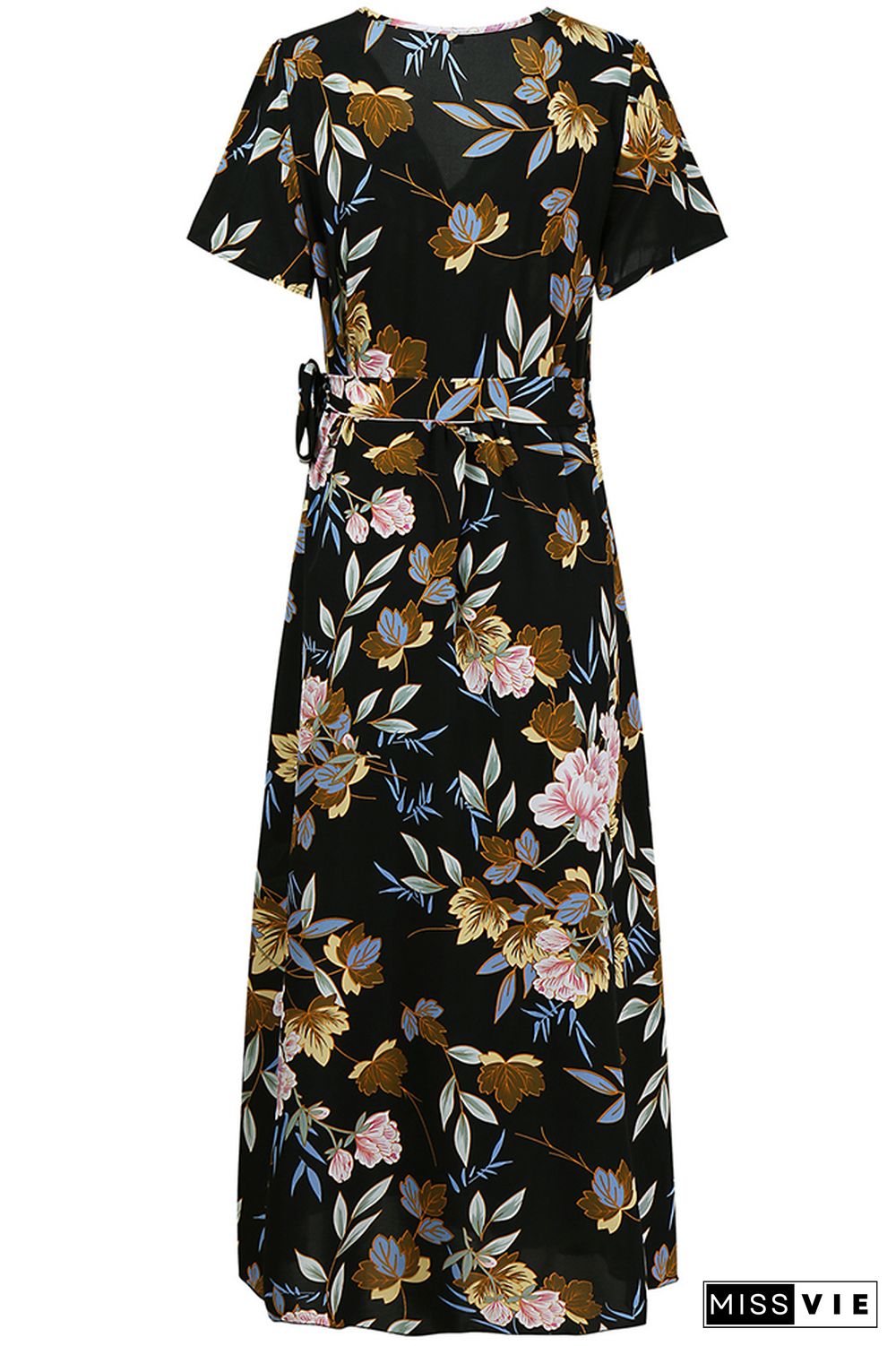 Floral Print V-neck Short Sleeve Dress Wholesale