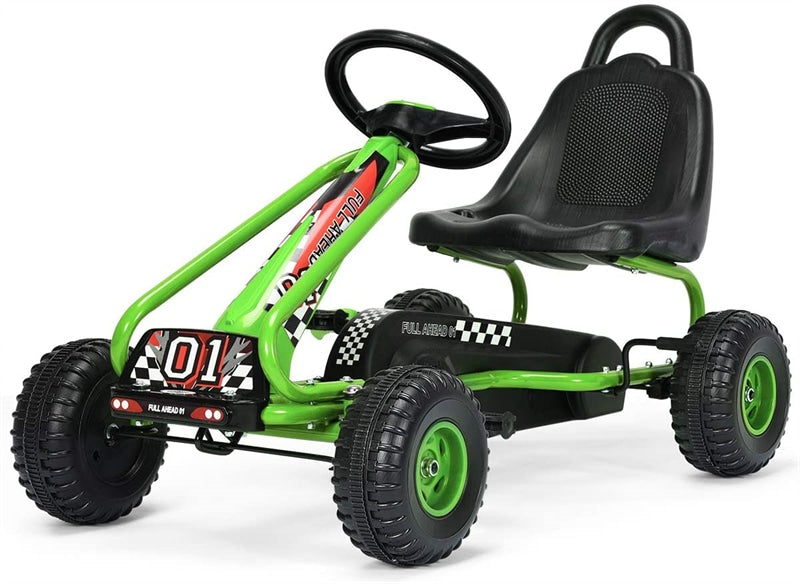 Kids Racer Pedal Go Kart 4 Wheel Pedal Powered Ride On Toys with Non-Slip Wheels and Adjustable Seat