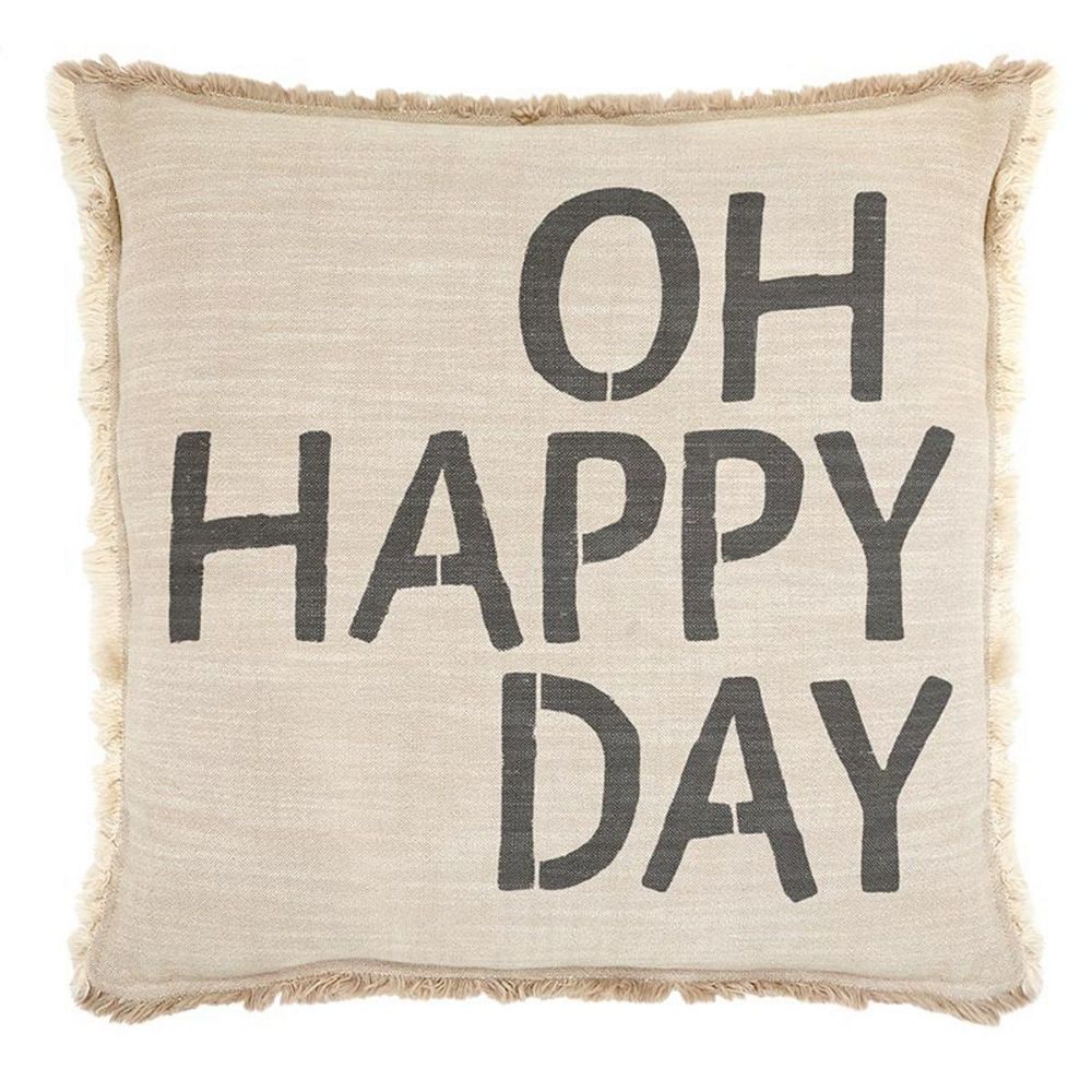 26 Beige Decorative Square Pillow with Oh Happy Day Print Design