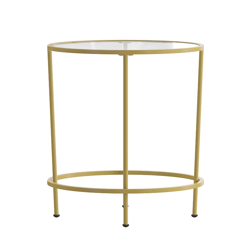 Merrick Lane Newbury Glass End Table with Round Matte Black Frame and Vertical Legs