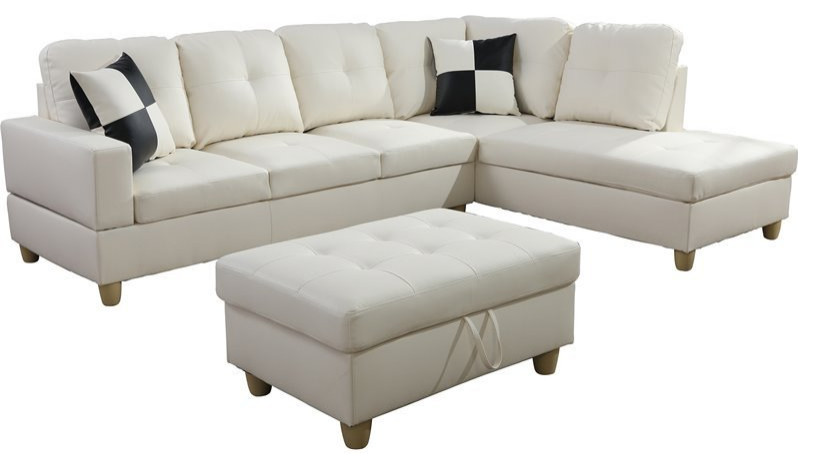 Lifestyle Furniture Scott Left Facing Sectional  ampOttoman in Off White   Contemporary   Sectional Sofas   by Homesquare  Houzz