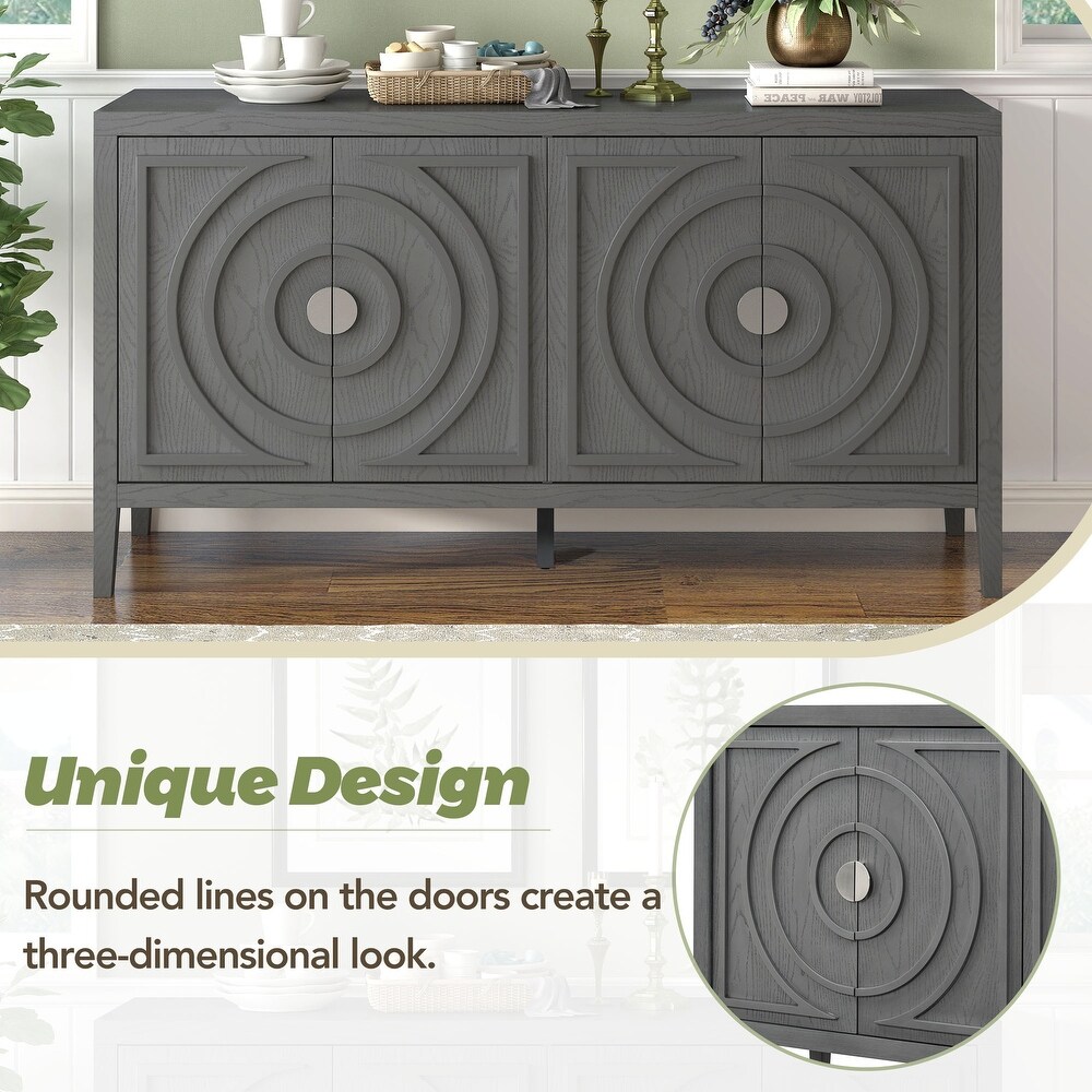 Retro Sideboard with Circular Groove Design and Metal Handle