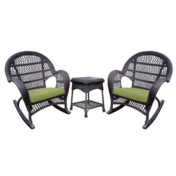 Havenside Home Surfside Espresso Rocker Wicker Chair And End Table Set with Cushions