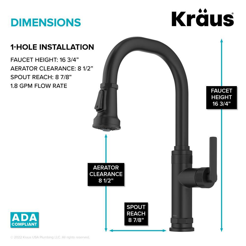 KRAUS Allyn Industrial Pull-Down Single Handle Kitchen Faucet in Matte Black KPF-4102MB