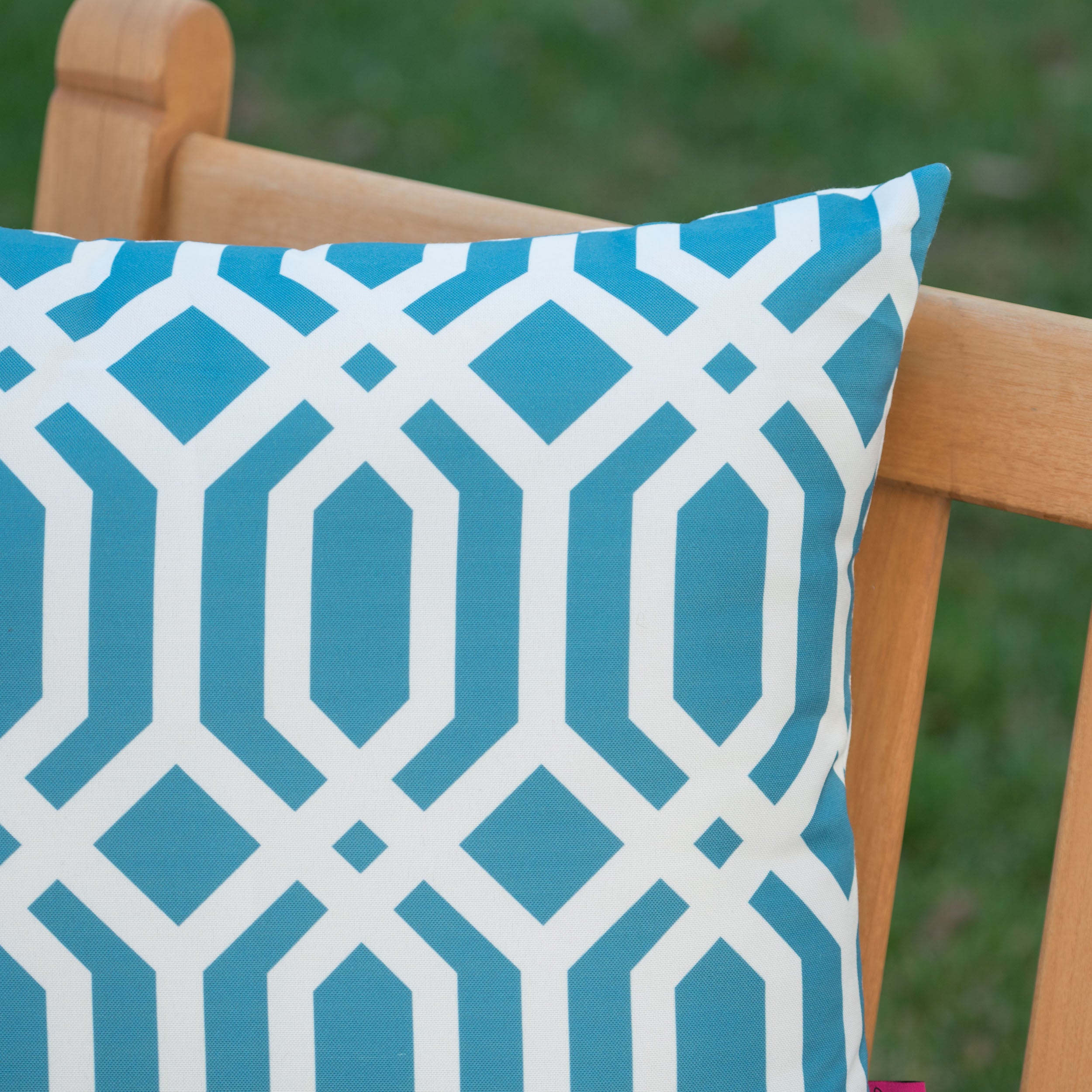 Manduka Outdoor Dark Teal Arabesque Patterned Water Resistant Square and Rectangular Throw Pillows (Set of 4)