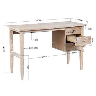 Homy Casa Sydni 45.3 in. Retangle Natural Wood 3 Drawer Writing Desk SYDNI