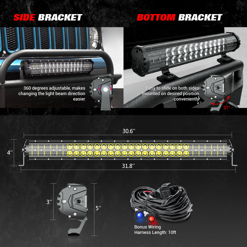 MICTUNING Magical M2 Dual Row 31inch 12680lm LED Light Bar Exclusive Streamline ArcMask Design