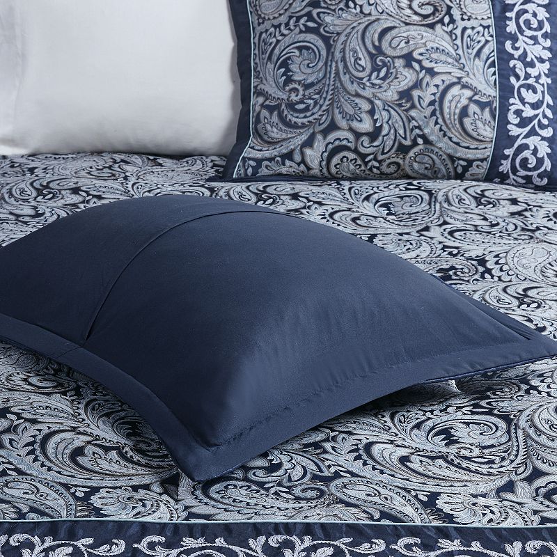 Madison Park Elaine 7-Piece Embroidered Jacquard Paisley Comforter Set with Throw Pillows