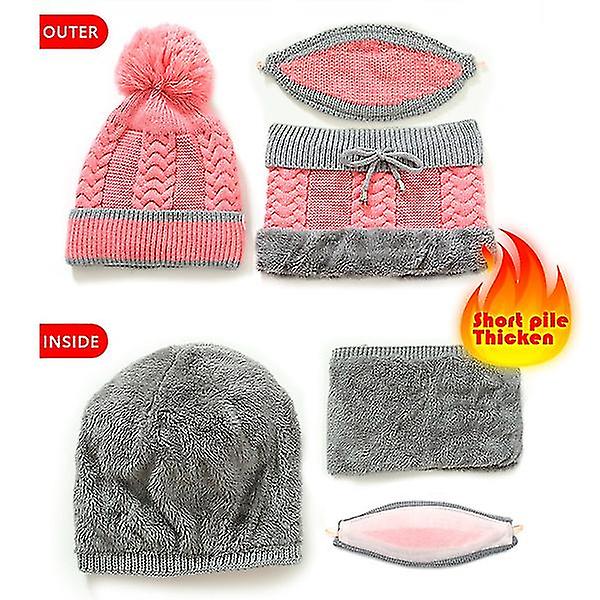 Women Winter Beanies Knitted Hat Thickened Woolen Cap With Warm Mask And Neck Scarf Three-piece 6 Colors