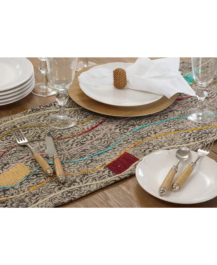 Saro Lifestyle Embroidered Table Runner with Block Print Design 72 x 16