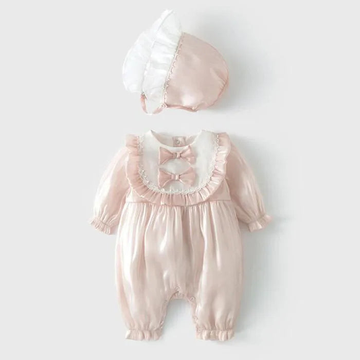 Autumn Spring Lovely Princess Style Infant Baby Girls Long Sleeve Jumpsuit+Hat Baby Girl Clothing Toddler Baby Girl Romper