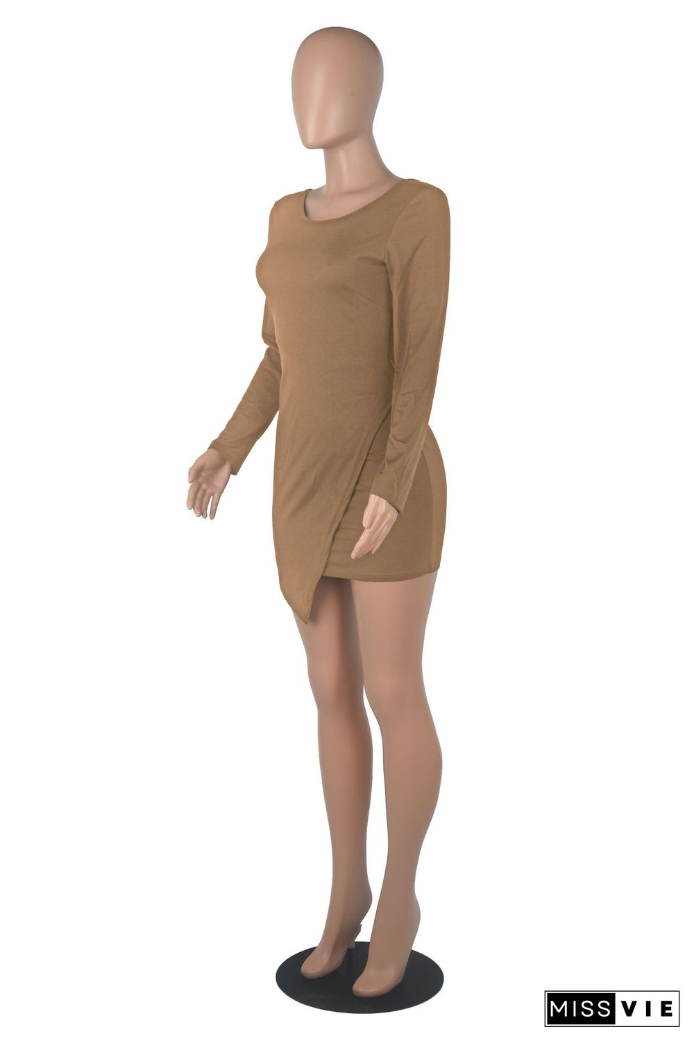 Round Neck Long Sleeve Irregular Sexy Dress