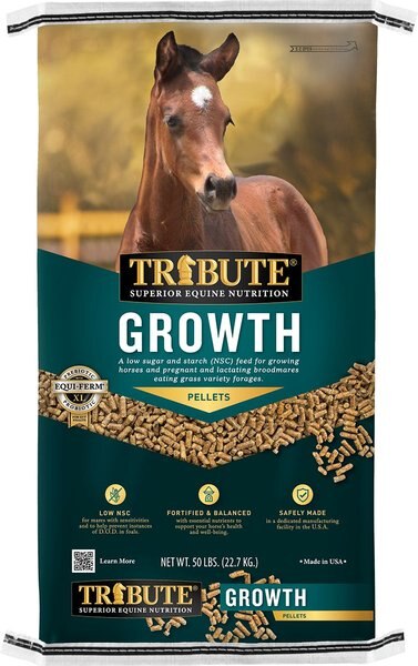 Tribute Equine Nutrition Growth Pellet Low-NSC， Molasses-Free Horse Feed