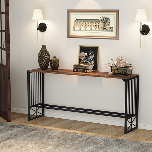 70.9 inch Extra Long Sofa Table， Rustic Industrial Entryway Console Table