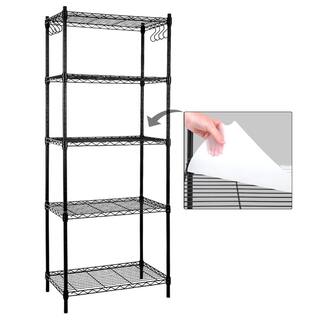 EFINE Black 5-Tier Carbon Steel Wire Garage Storage Shelving Unit with 8 Hooks (23.6 in. W x 59 in. H x 14 in. D) RL100-5