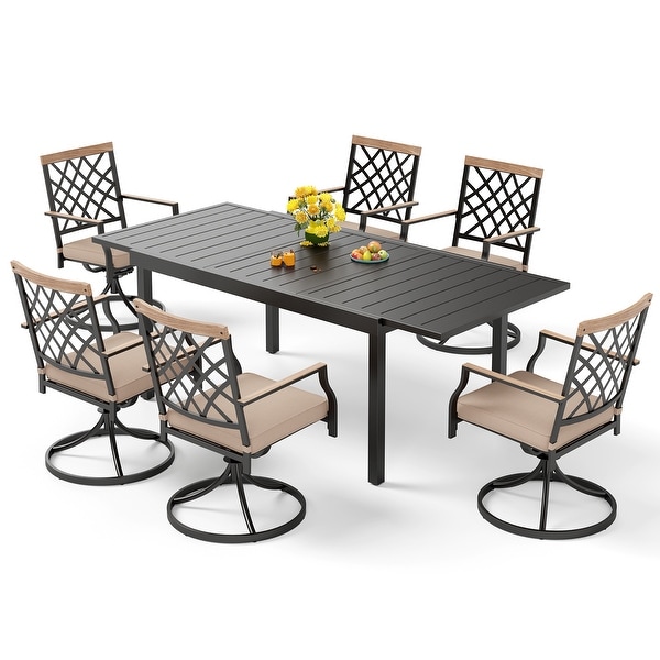 MAISON ARTS 7/9Piece Outdoor Patio Dining Set，6/8 Metal Swivel Dining Chairs，1 Rectangular Expandable Table