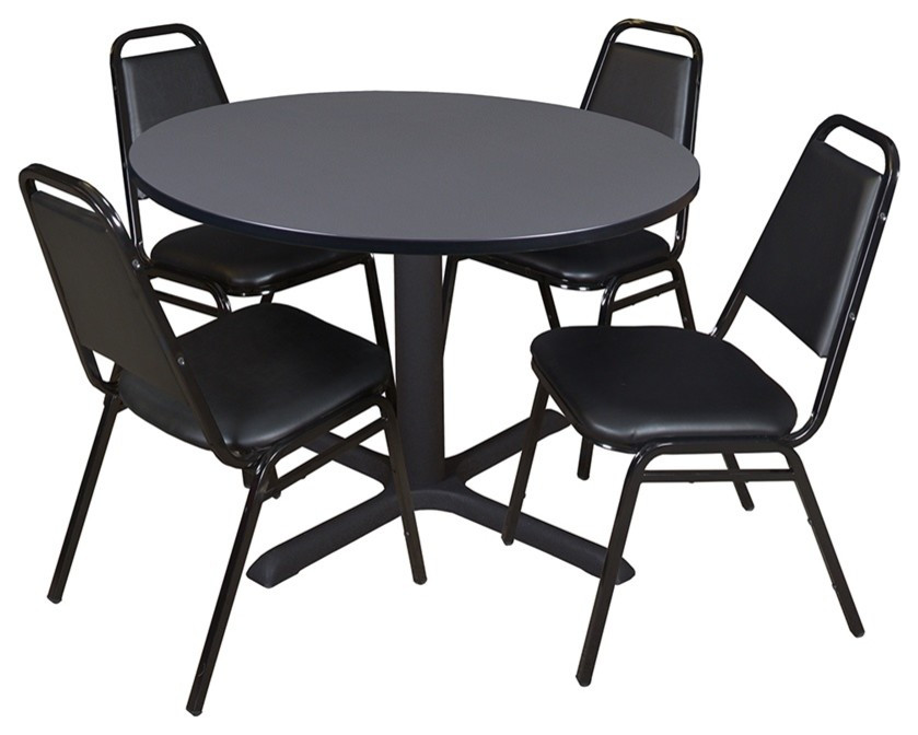 Cain 48 quotRound Breakroom Table  4 Restaurant Stack Chairs  Black   Contemporary   Coffee Tables   by BisonOffice  Houzz