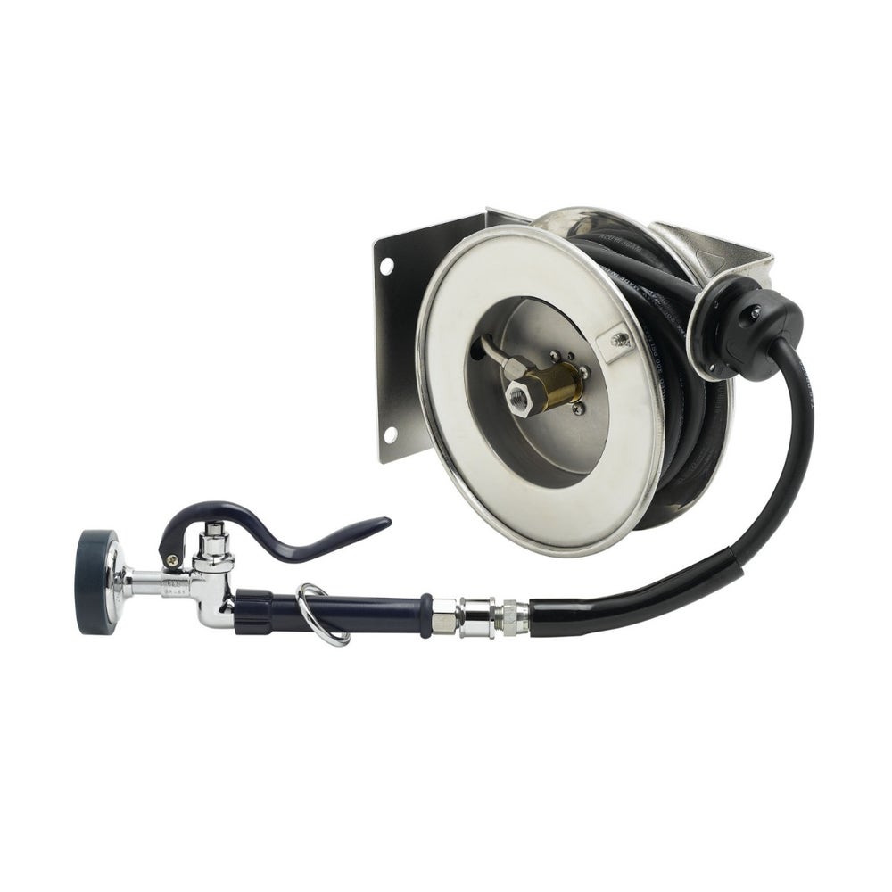 TandS B-7102-01 Open Stainless Steel Hose Reel with 12-Foot Hose and Spray Valve