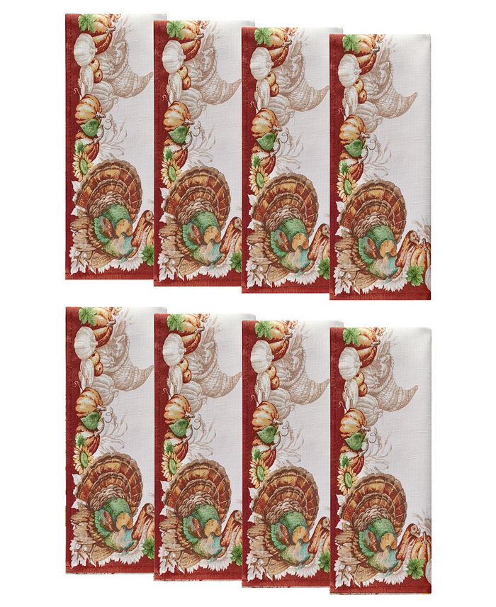 Elrene Holiday Turkey Bordered Fall Napkins Set of 8