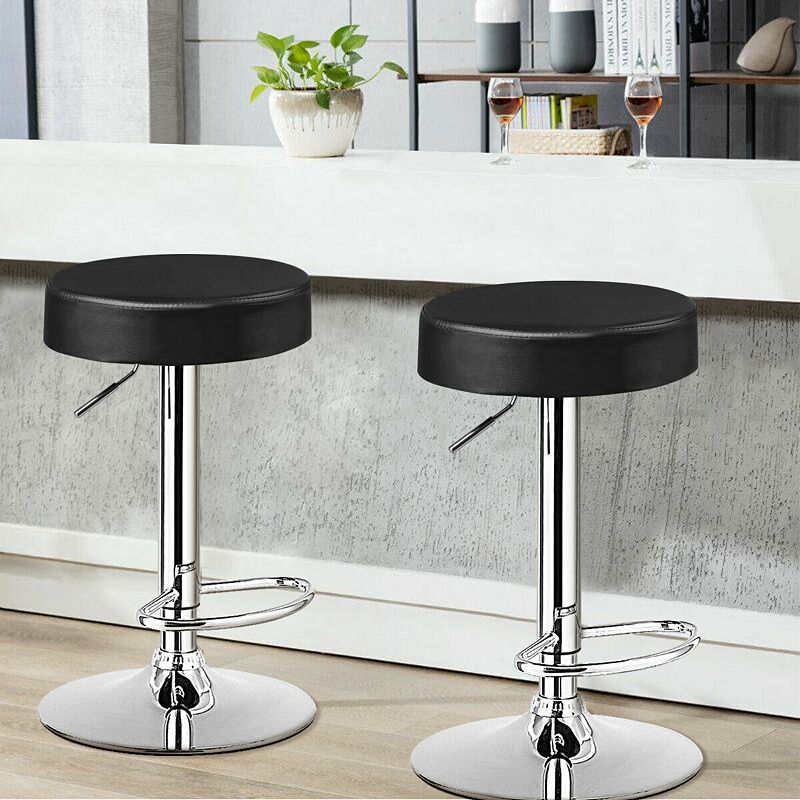 Set of 2 Adjustable Round PU Leather Swivel Barstool with Chrome Footrest