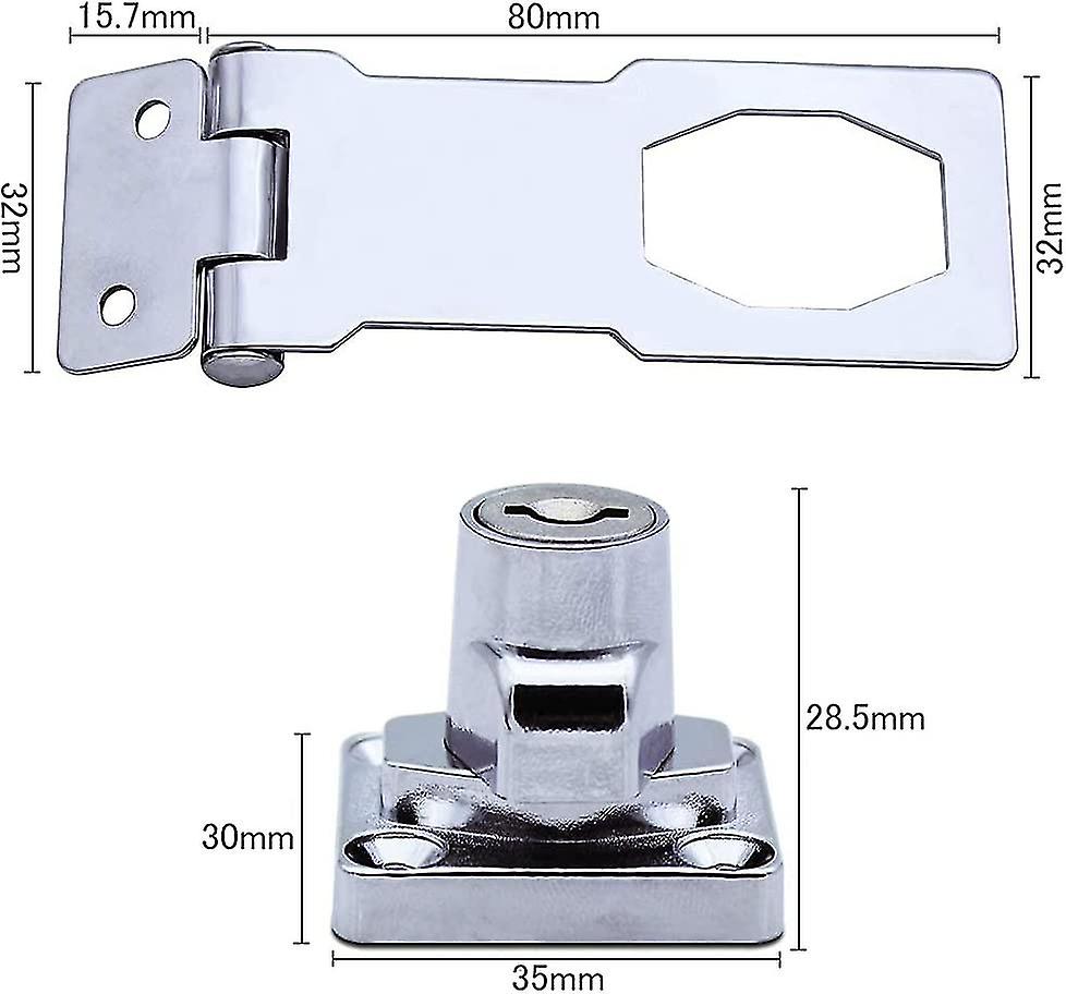 2 Pieces Stainless Steel Locking Hasp 80mm Door Bolt Latch Buckle With Padlock And Key