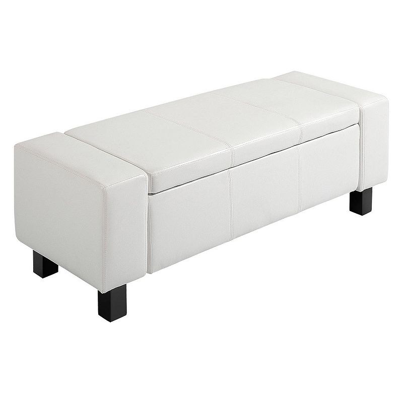 HOMCOM 42 Faux Leather Storage Ottoman Bench Organizer Chest Rectangular Footstool with Hinged Lid for Living Room Entryway or Bedroom   Cream White