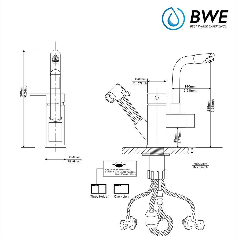 BWE Double-Handle Pull-Out Sprayer 2 Spray Low Arc Kitchen Faucet With Deck Plate in Matte Black  Polished Chrome A-96029-D