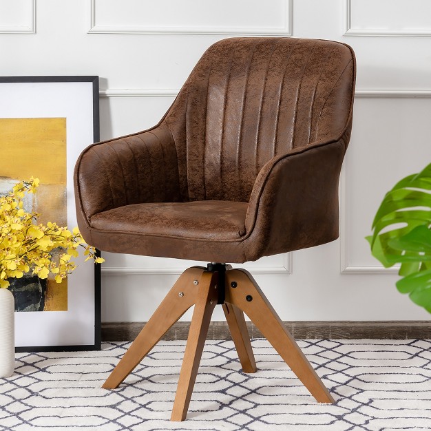 Costway Mid Century Swivel Accent Chair Hot stamping Cloth Armchair Retro Brown