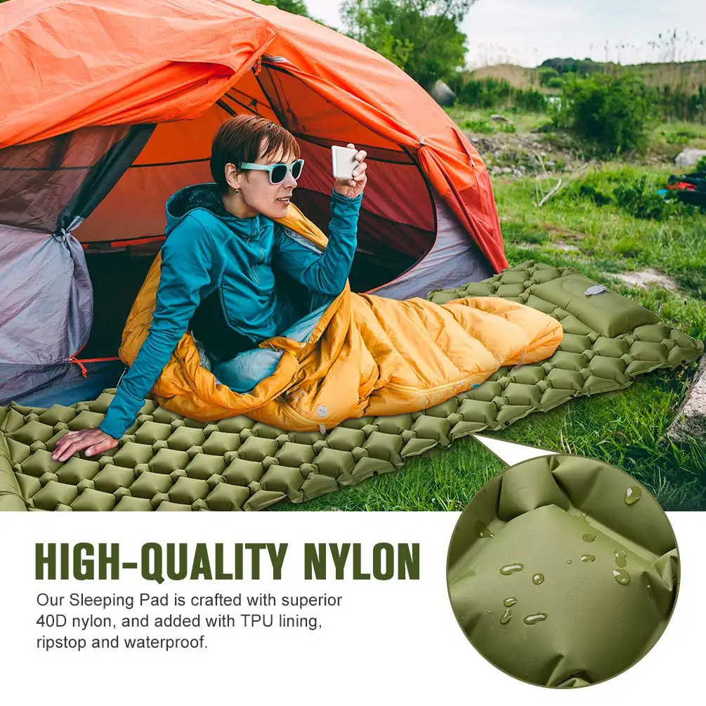 Portable Double Inflatable Camping Mattress Sleeping Pad Upgrade Foot Fast Inflatable Tent Mattress with Pillow Folding Mattress