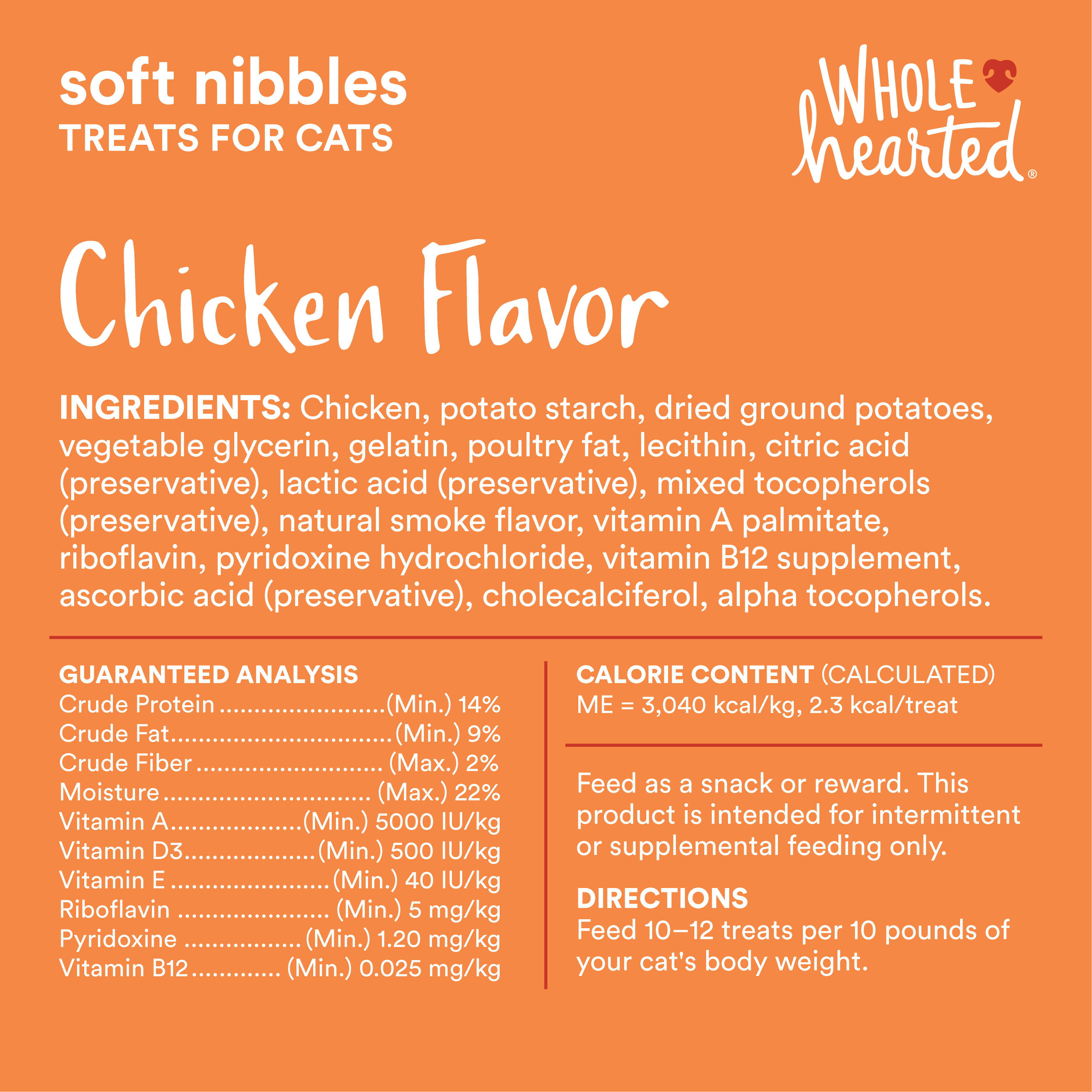 WholeHearted Savory  Tasty Soft Cat Treats - Chicken Recipe， 3 OZ