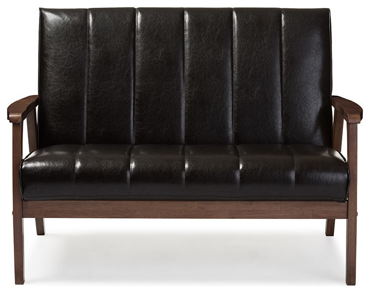 Nikko Faux Leather Wooden 2 Seater Loveseat   Midcentury   Loveseats   by Baxton Studio  Houzz