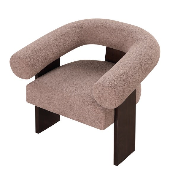 Curved Frame Accent Chair Teddy Velvet Armchair， Light Brown