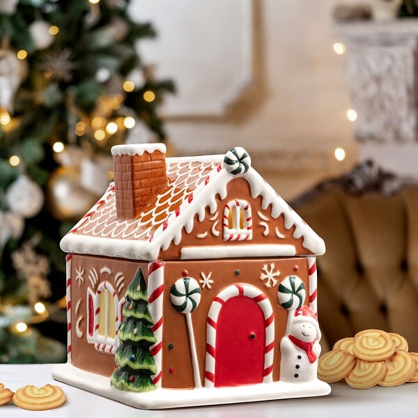 9.5 Ceramic Lit Gingerbread House Cookie Jar