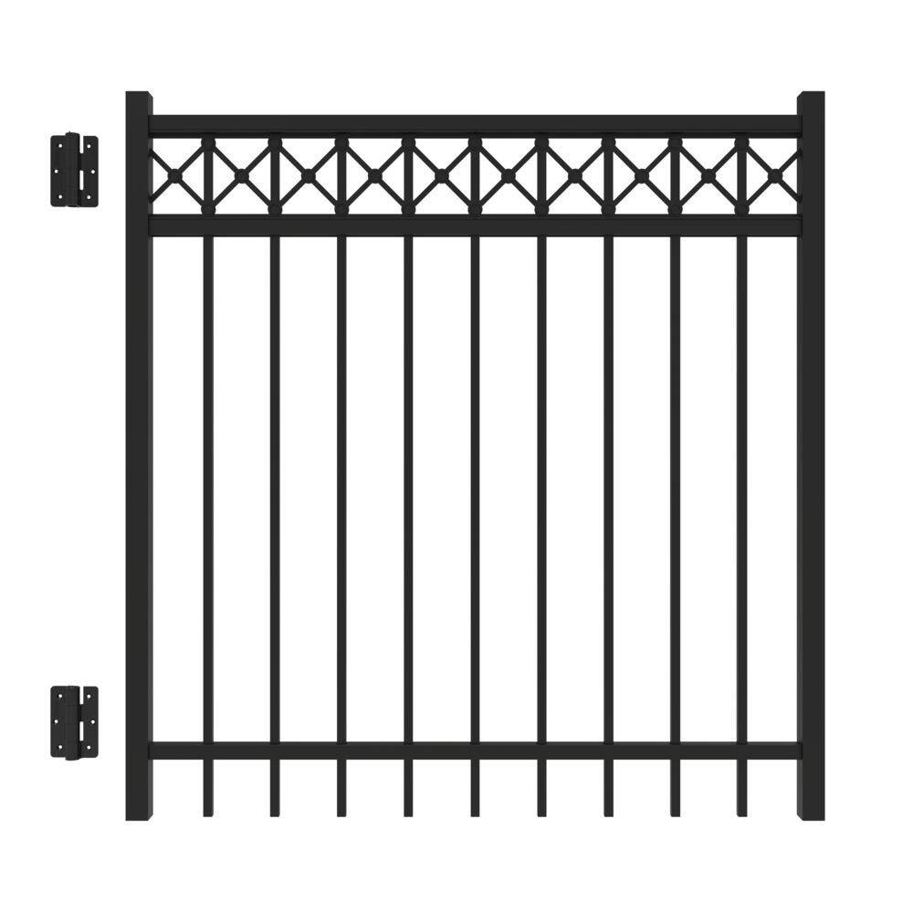 Barrette Outdoor Living Highland 4 ft. x 4 ft. Black Straight Decorative Flat Top Metal Fence Gate 73050577