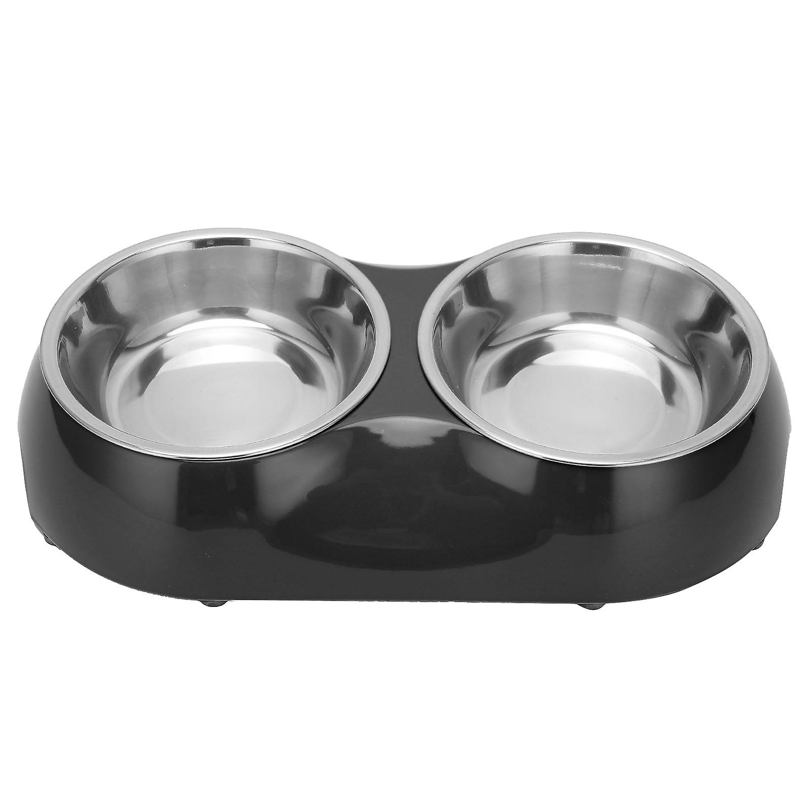 Stainless Steel Nonslip Double Pet Bowls Household Food Water Feeder For Medium And Small Petm Black