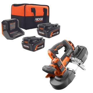 RIDGID 18V MAX Output Kit with 6.0 Ah and 4.0 Ah MAX Output Batteries Charger  18V Compact Portable Band Saw AC840060SB1-R8604B