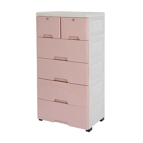 Plastic Drawers Dresser Storage Chest Vertical Dresser Storage Cabinet 6 Drawer Clothes Organizer Tower with 4 Wheels - - 37668764