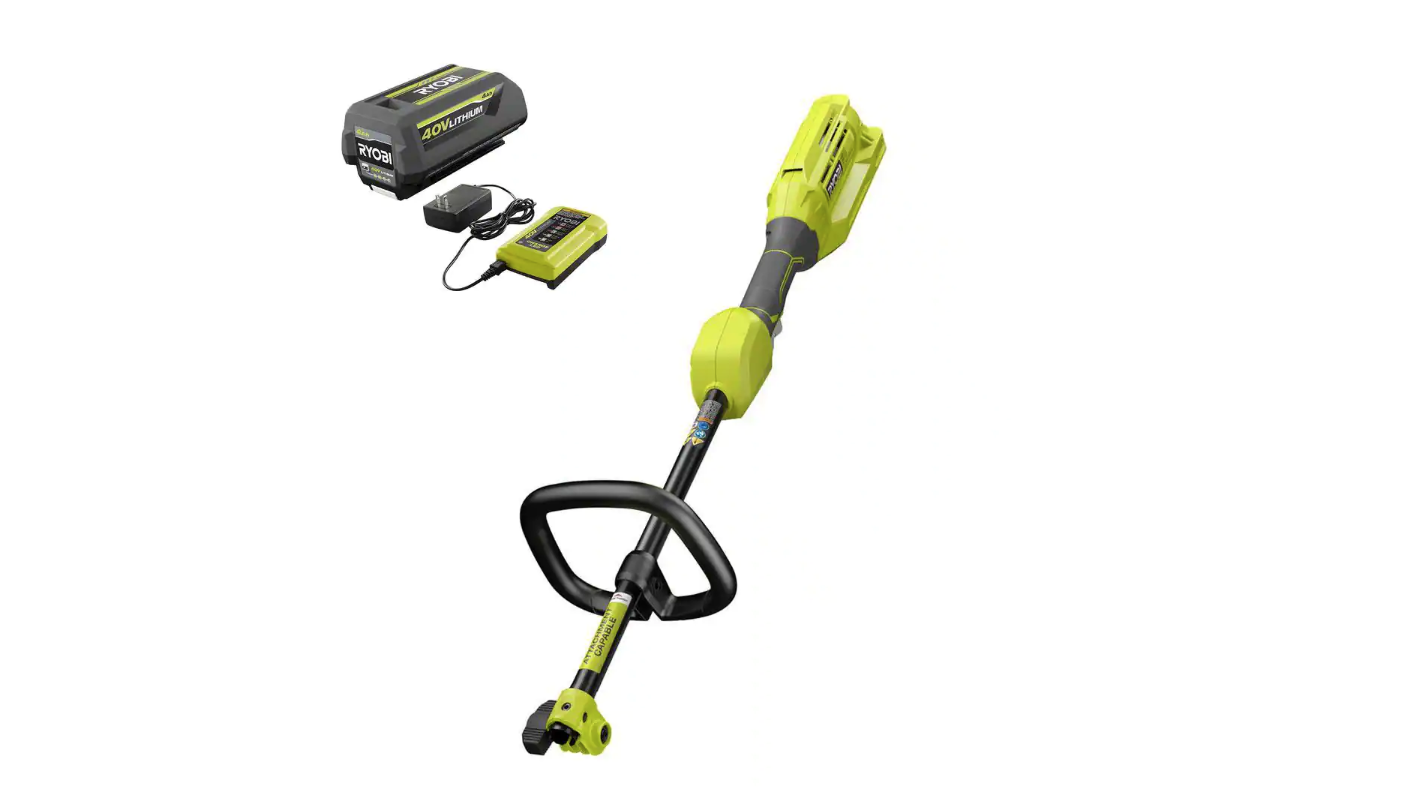 RYOBI RY40226 40V Expand-It Cordless Battery Attachment Capable Trimmer Power Head with 4.0 Ah Battery and Charger