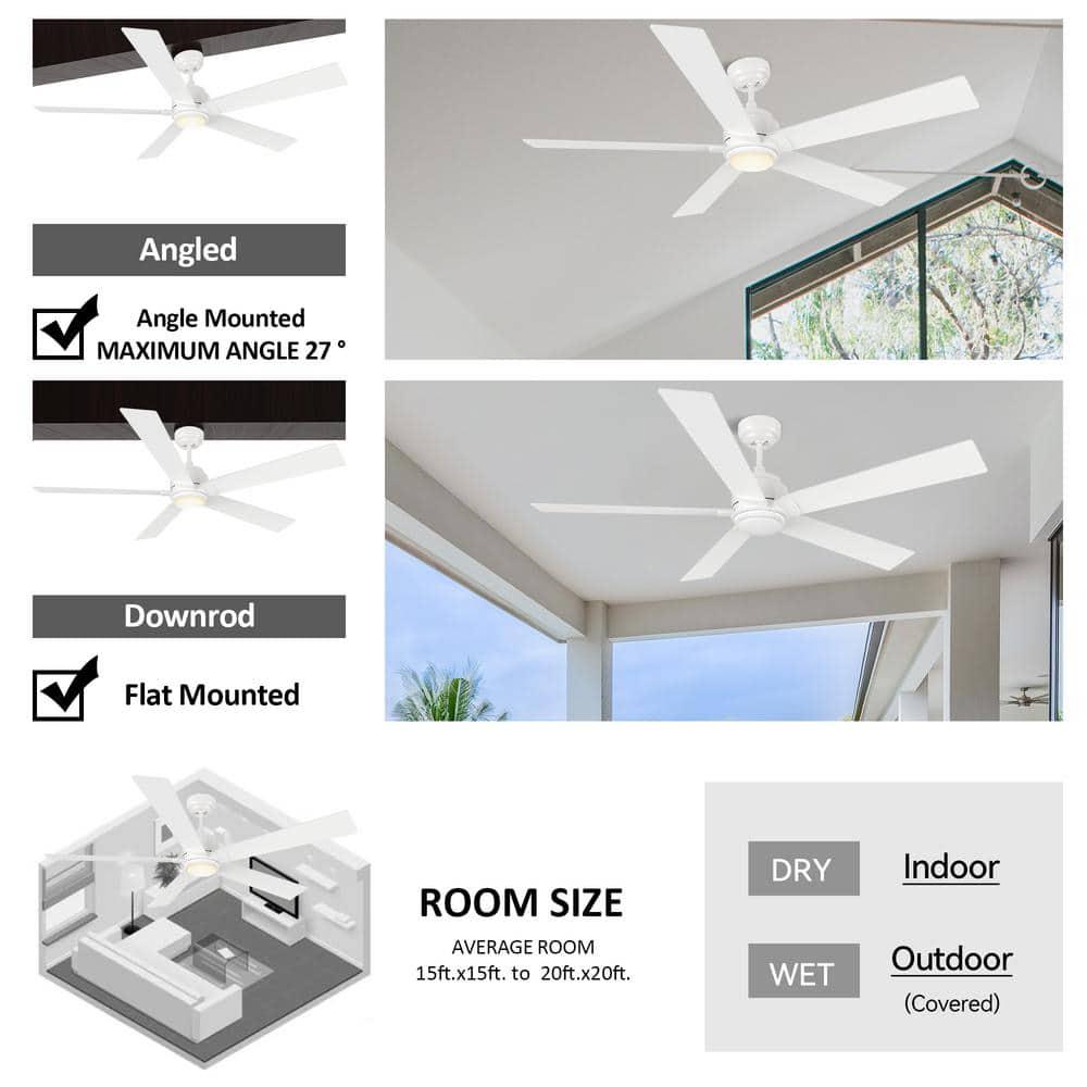 CARRO Aspen 60 in Dimmable LED IndoorOutdoor White Smart Ceiling Fan with Light and Remote Works with AlexaGoogle Home