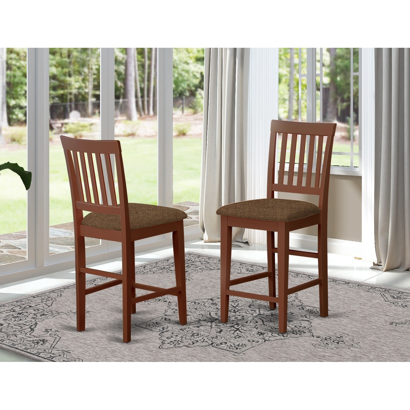 East West Furniture Modern Vernon Mahogany Counter Stools - Set of 2 (Seat's Type Options)