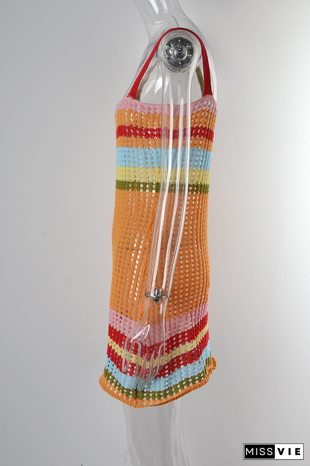 Colorful Striped Hollow Out Cami Beach Dress