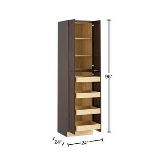 Home Decorators Collection Franklin Assembled 24x96x24 in. Plywood Shaker Utility Kitchen Cabinet Soft Close 4 rollouts in Stained Manganite U242496-4T-FMG