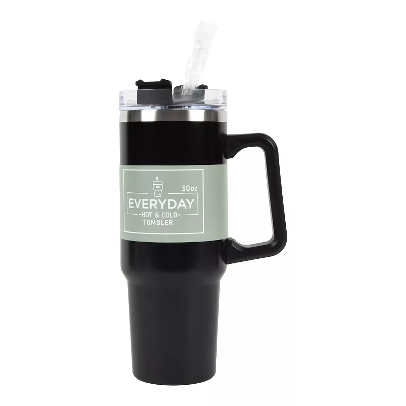 New View Gifts and Accessories Stainless Steel 30-oz. Tumbler with Straw - Black