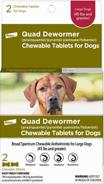 Elanco Quad Dewormer for Hookworms， Roundworms， Tapeworms and Whipworms for Large Breed Dogs