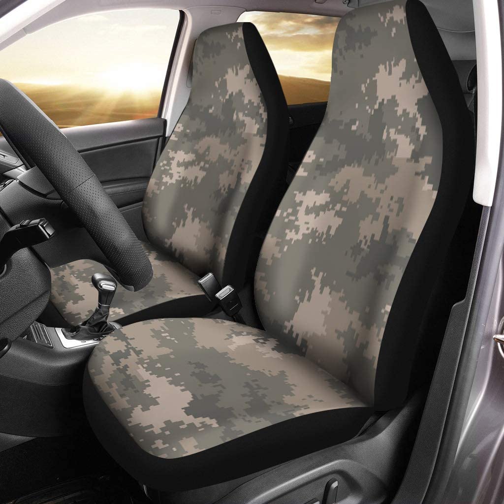 ZHANZZK Set of 2 Car Seat Covers Beige Camo Digital Pixel Camouflage Air Force Pattern Universal Auto Front Seats Protector Fits for Car，SUV Sedan，Truck