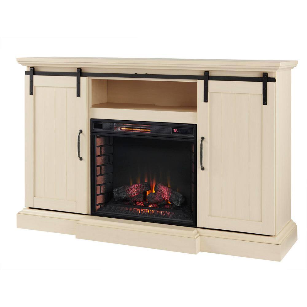 Home Decorators Collection Chastain 68 in. Freestanding Media Console Electric Fireplace TV Stand with Sliding Barn Door in Ivory 118076